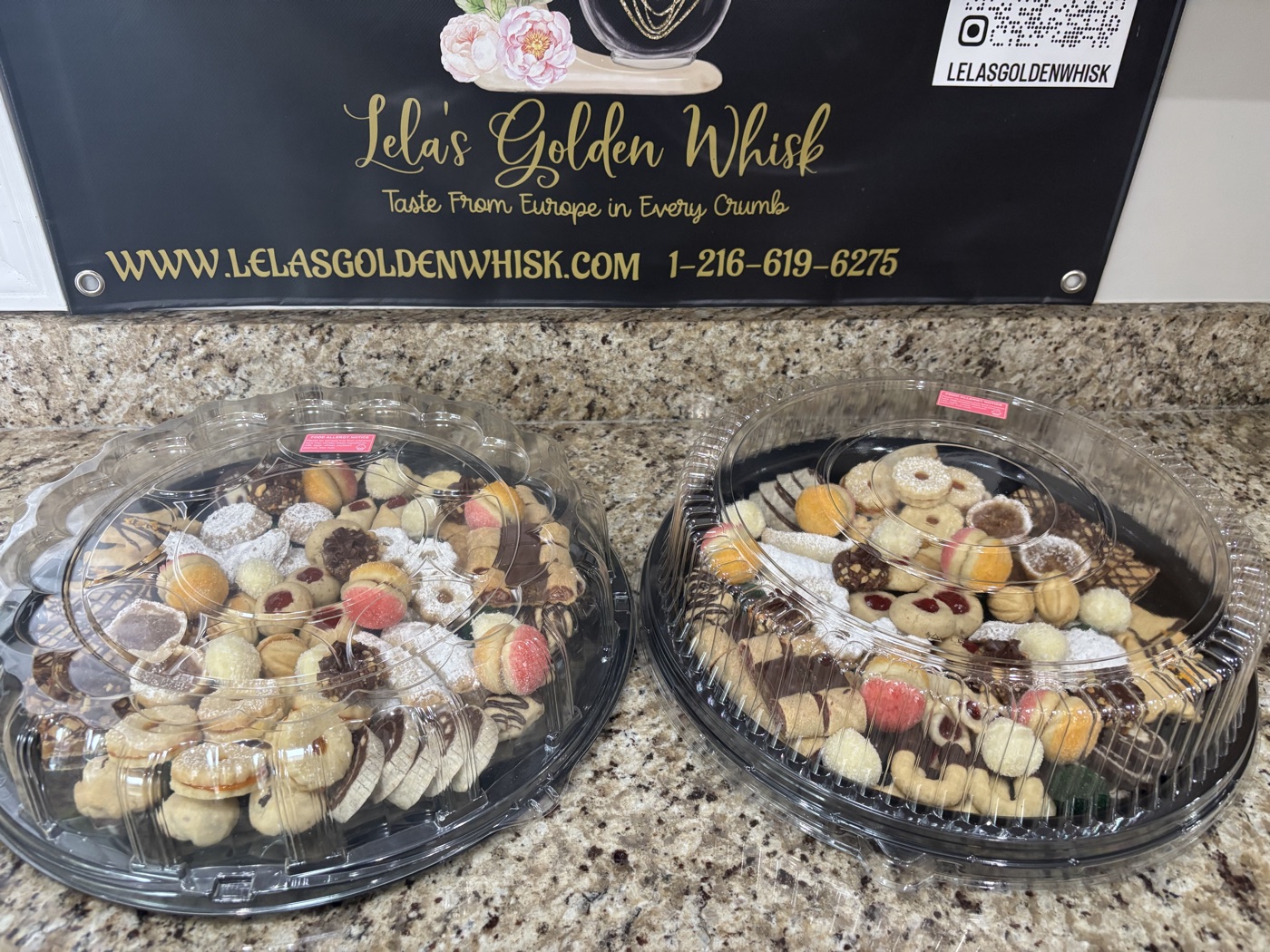 Two round trays of assorted homemade cookies