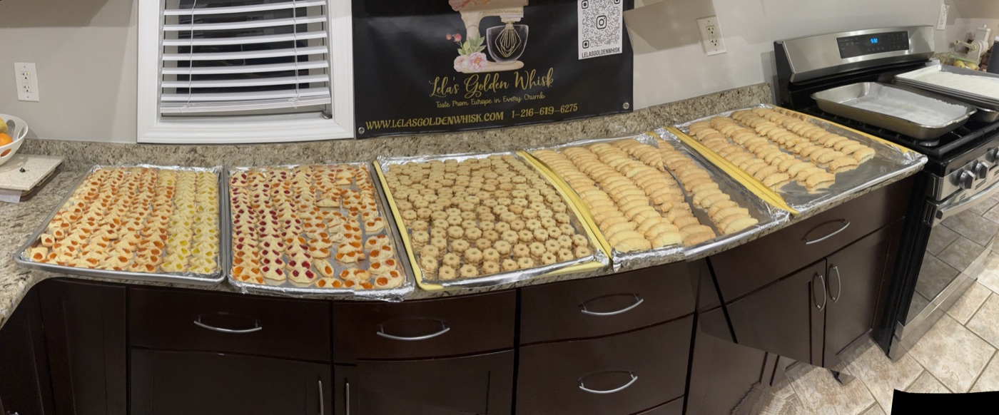 Large trays of golden baked pastries