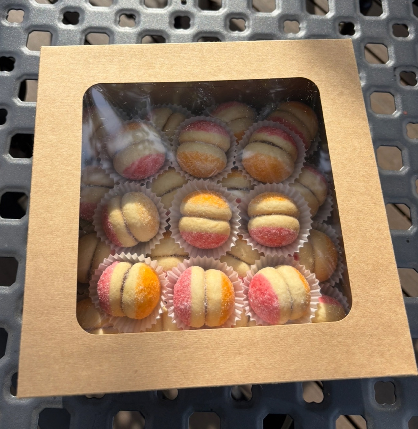 Peach-shaped cookies packaged in a gift box