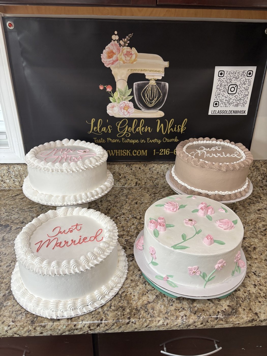 Four decorated celebration cakes