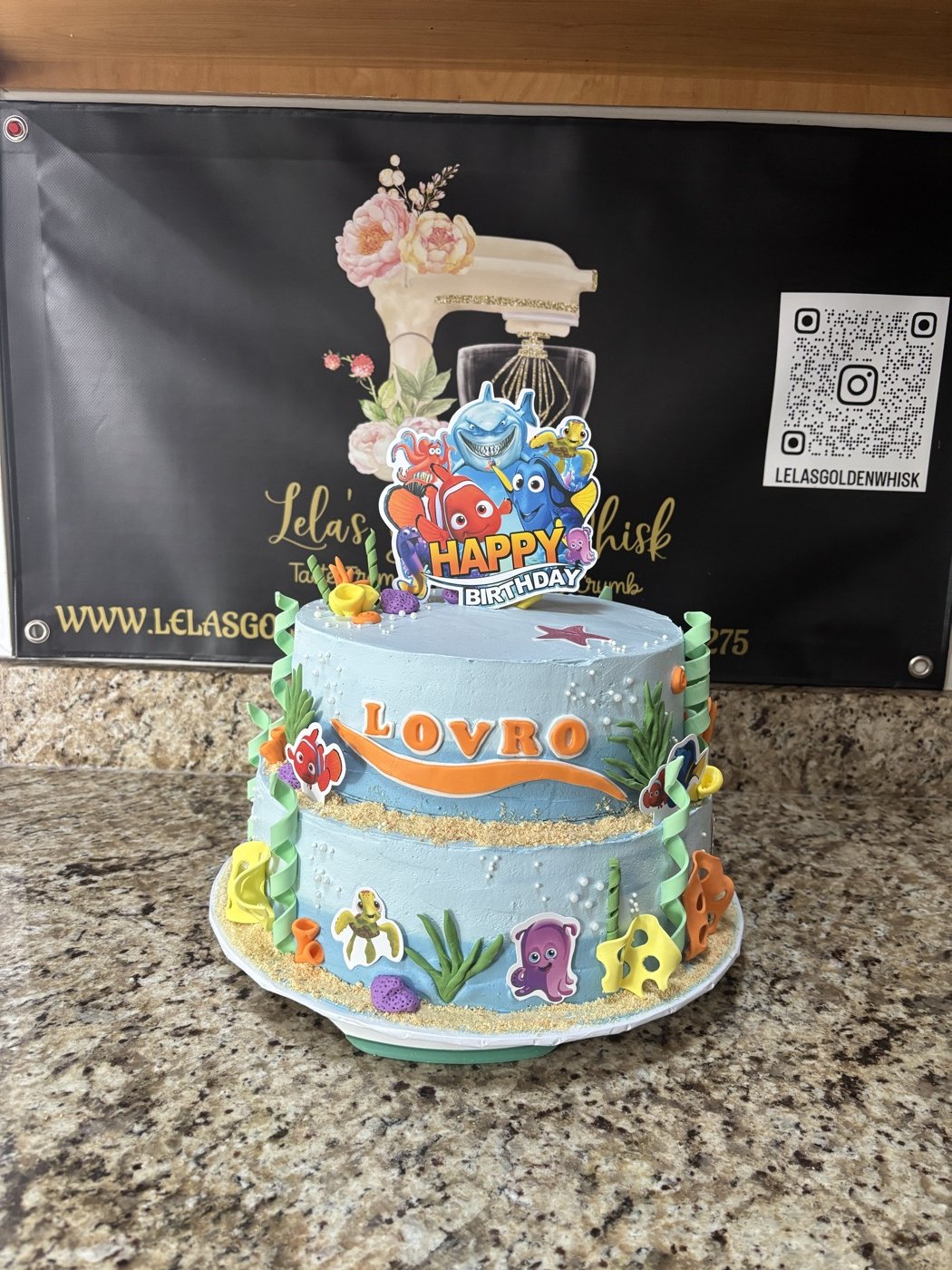 Colorful tiered birthday cake