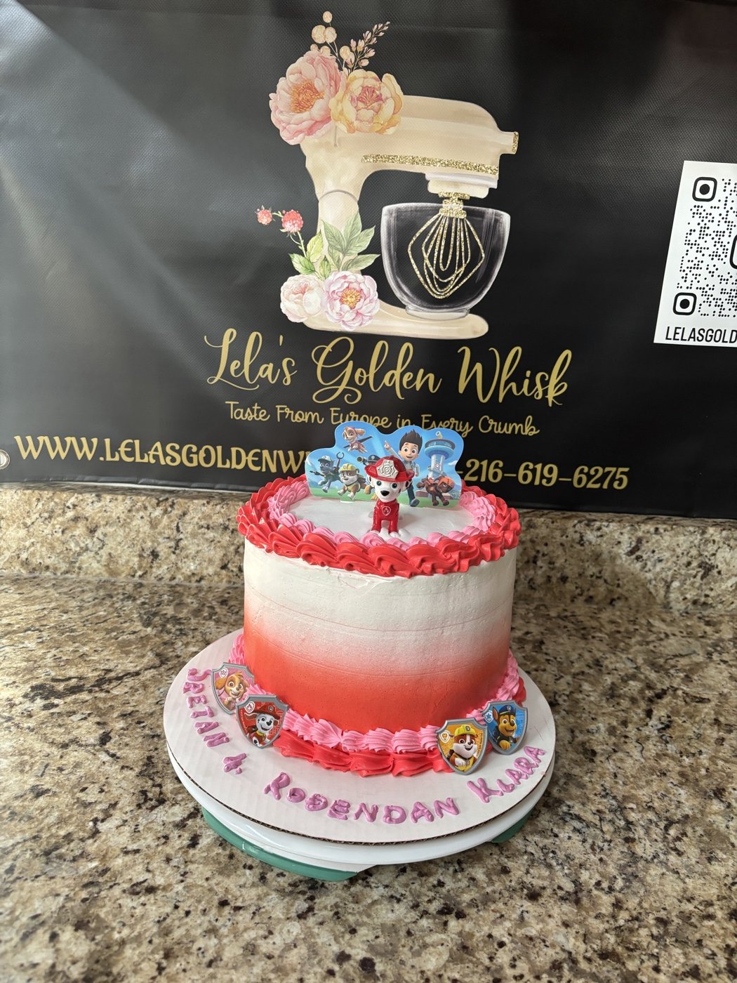 Red and white birthday cake