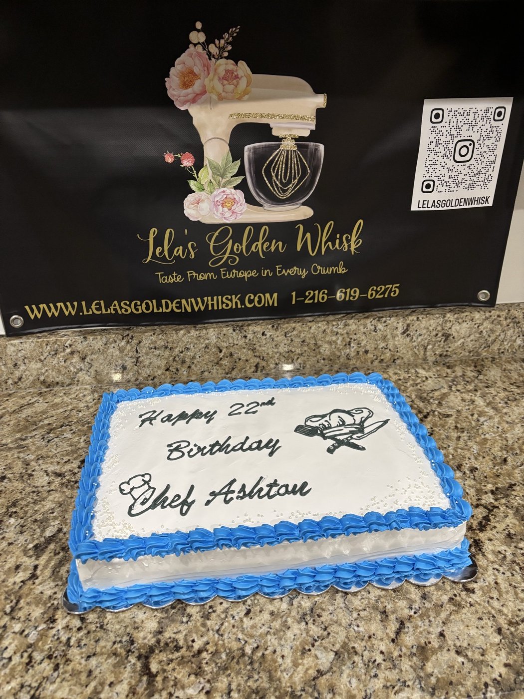Blue-bordered sheet cake