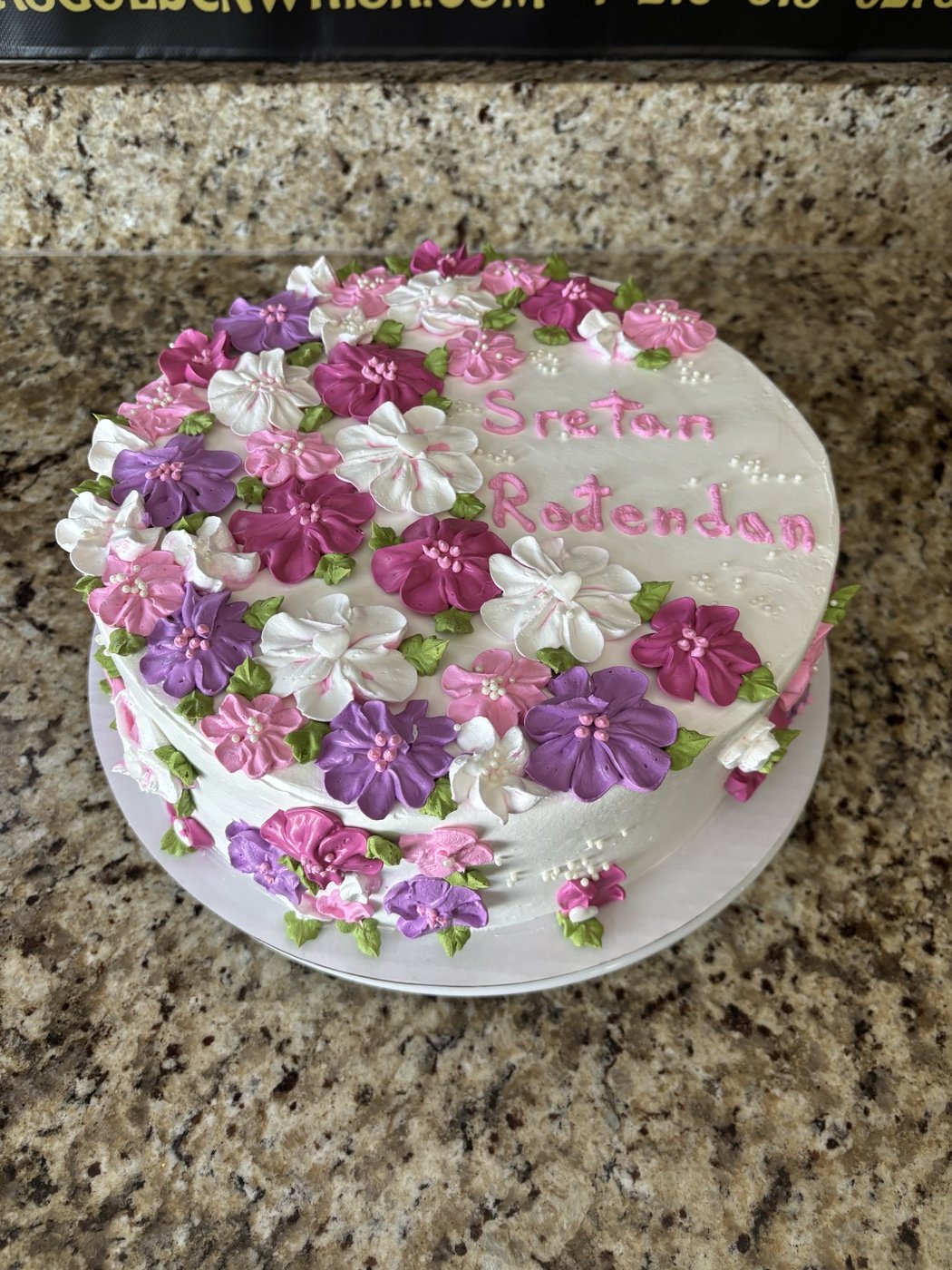 Pink and purple floral cake