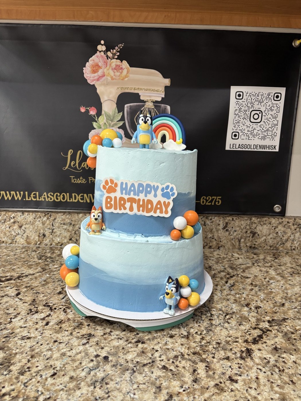 Blue tiered birthday cake