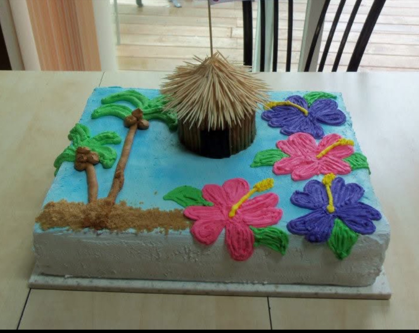 Tropical-themed sheet cake