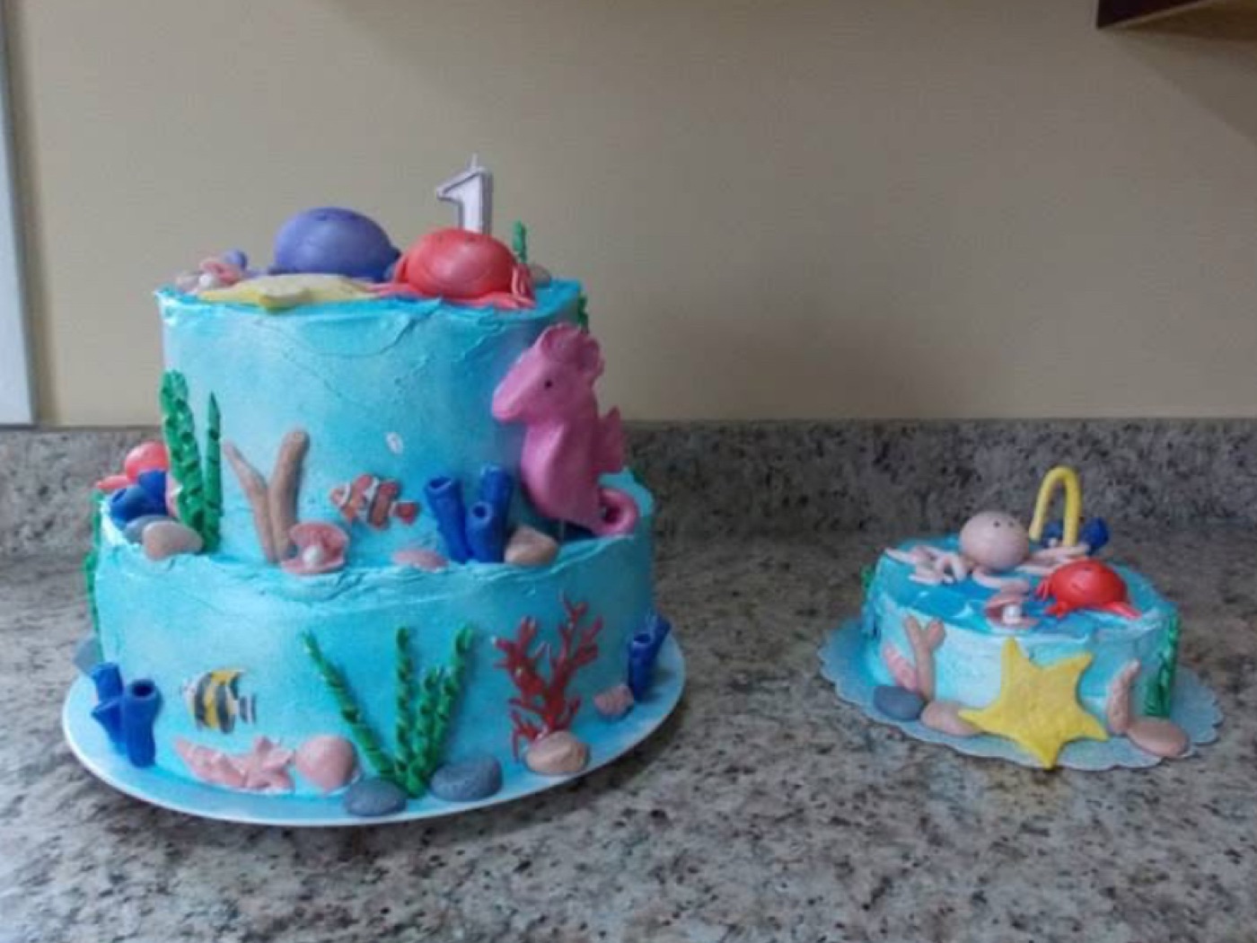 Blue underwater birthday cake
